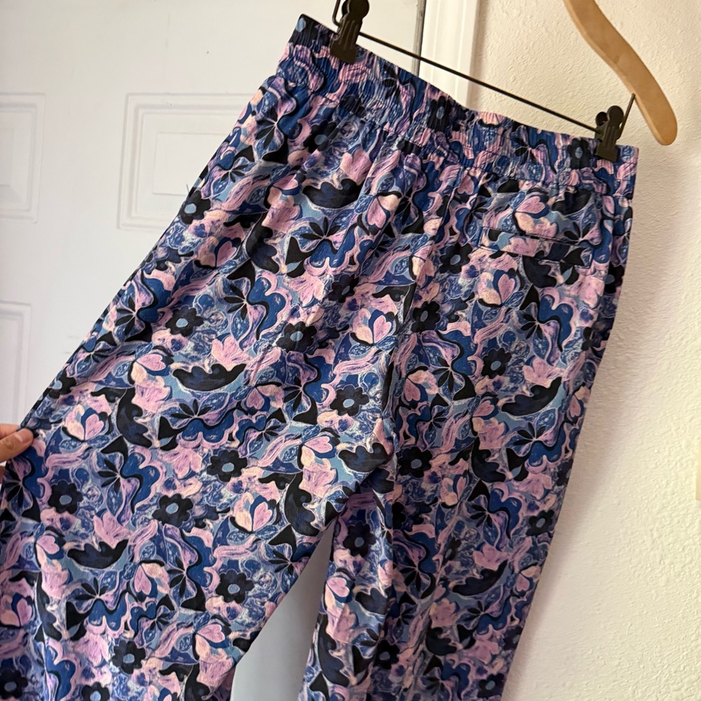 MARINE LAYER blue pink purple paint abstract floral tencel lyocell wide leg pant - Picture 5 of 7